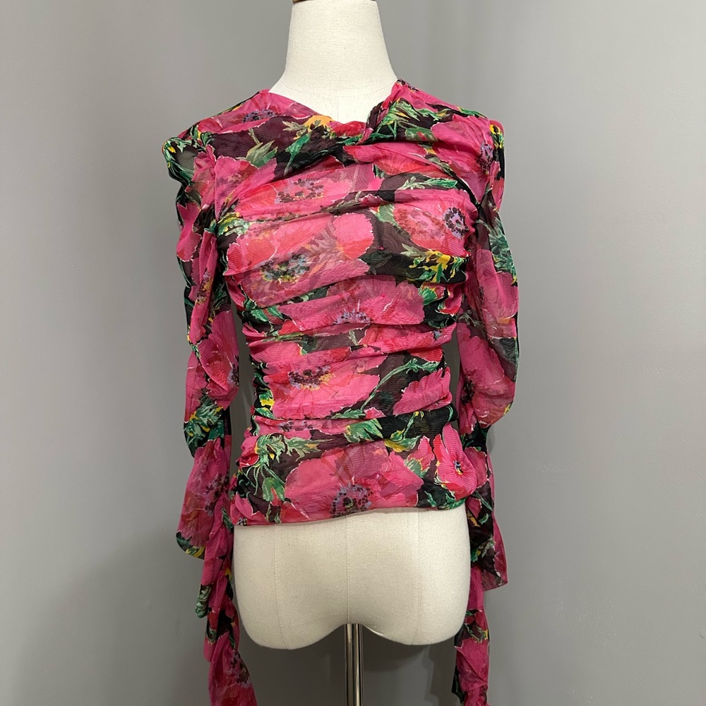 Zara Floral Pink and Green Blouse